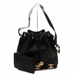 Chanel Triple Coco Caviar Skin Drawstring Bag Black